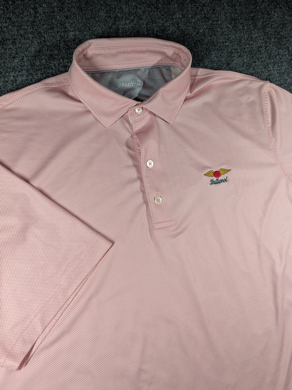 Johnnie O Baltusrol Golf Club Pink Geometric Performance Golf Polo Shirt Men's L